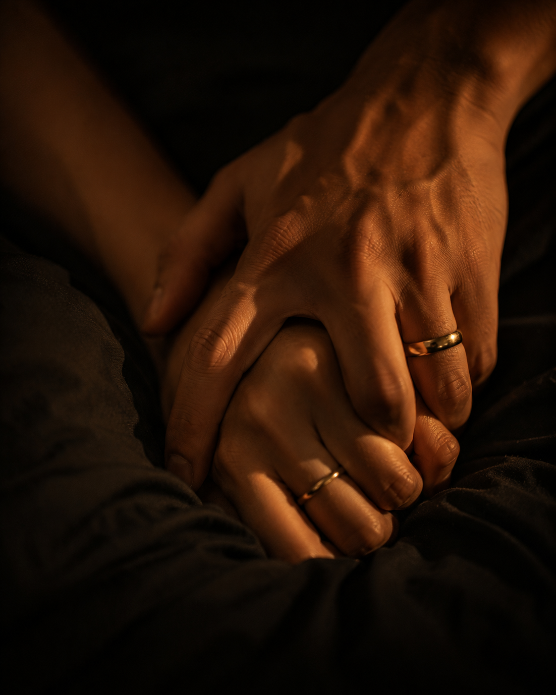 Tangan suami istri dengan cincin nikah